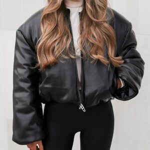 Leather bomber jacket
